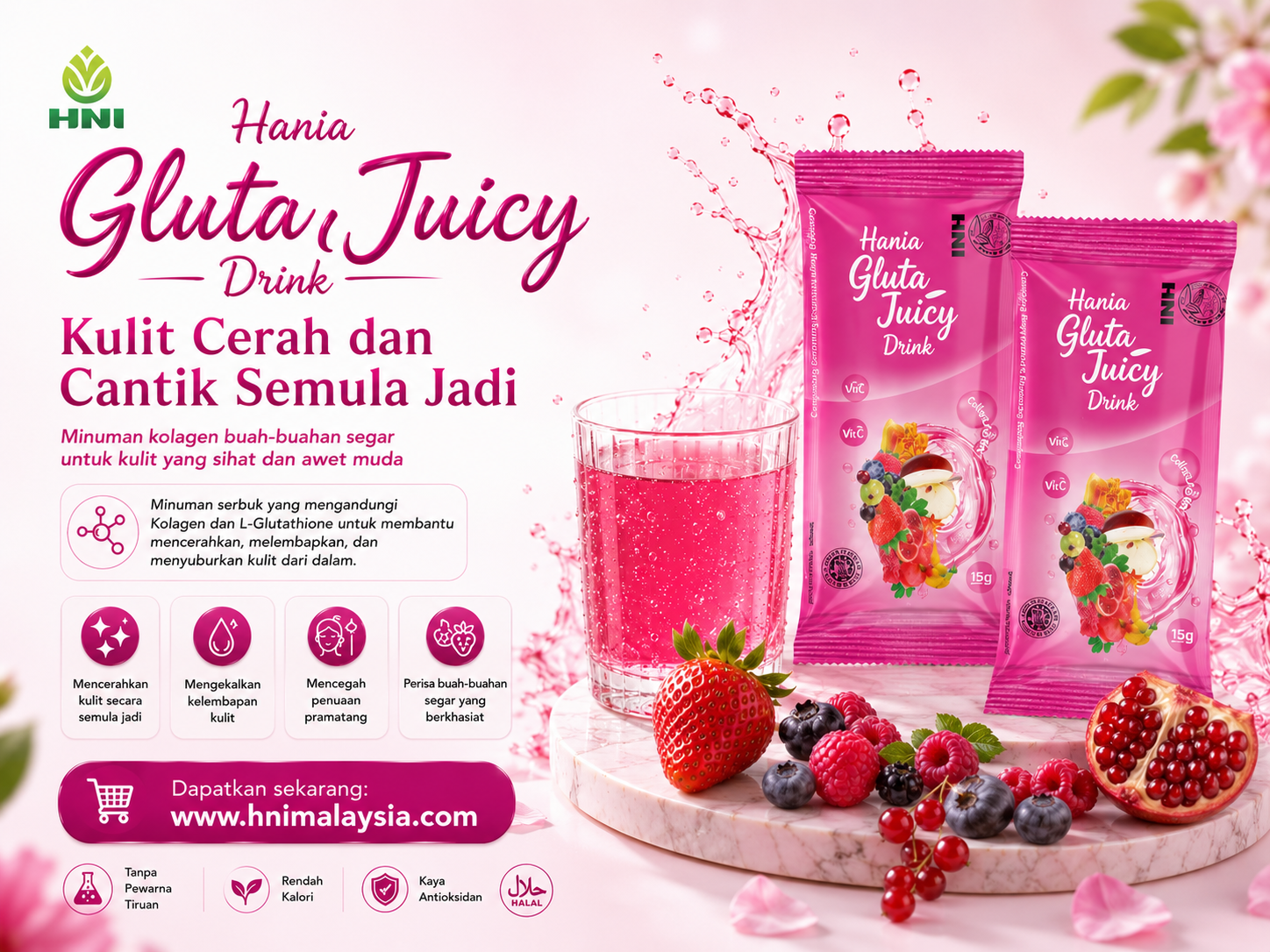 HANIA GLUTA JUICY DRINK: Kulit Cerah dan Cantik Semula Jadi